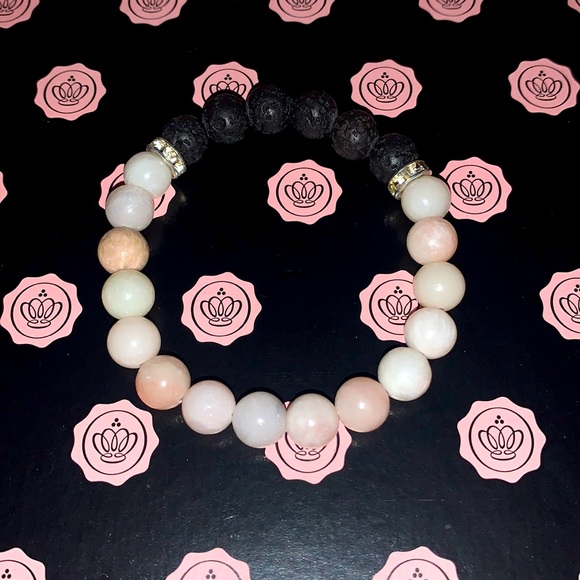 🪬2/$20🪬 AAA Grade Nat 8mm Pink Opal & Lava Stone Stretch Aromatherapy Bracelet - Picture 1 of 12